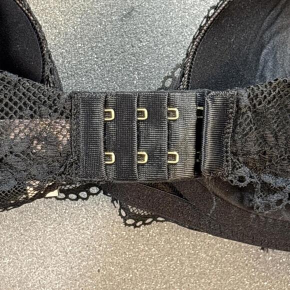 Victoria's Secret Lace Bra 32D Black Lined Semi Sheer Demi Underwire - Picture 4 of 8